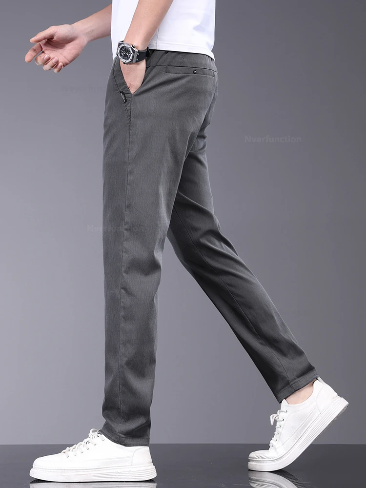 Brand Men Pants Soft Stretch Lyocell Fabric Summer Clothes Casual Pants Thin Elastic Waist Business Slim Trousers Male