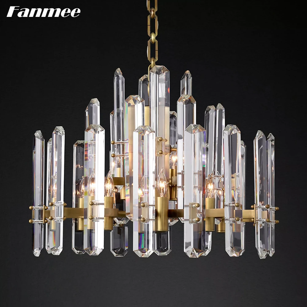 Imagem -03 - Latão Lustre de Iluminação para Sala Bonnington Modern Round Crystal Lustres Quarto Clear Prism Cristal Light Fixture