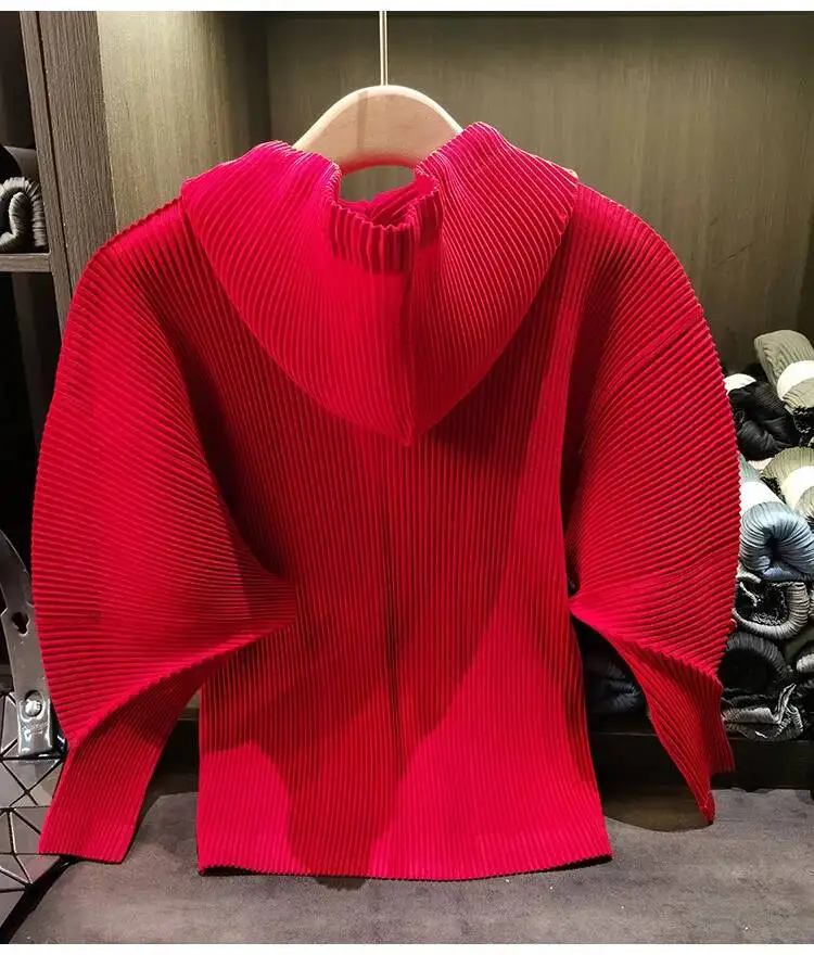 Drawstring Spring New Hooded Pleated Zipper Women's Sweatshirts Loose Elegant Simple High Quality Cardigan Coat 245YG