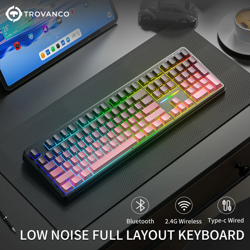 

V108 Pro RGB Backlit Full Layout Keyboard Bluetooth 2.4G Wired&Wireless Low Noise for Office Membrane Keyboard