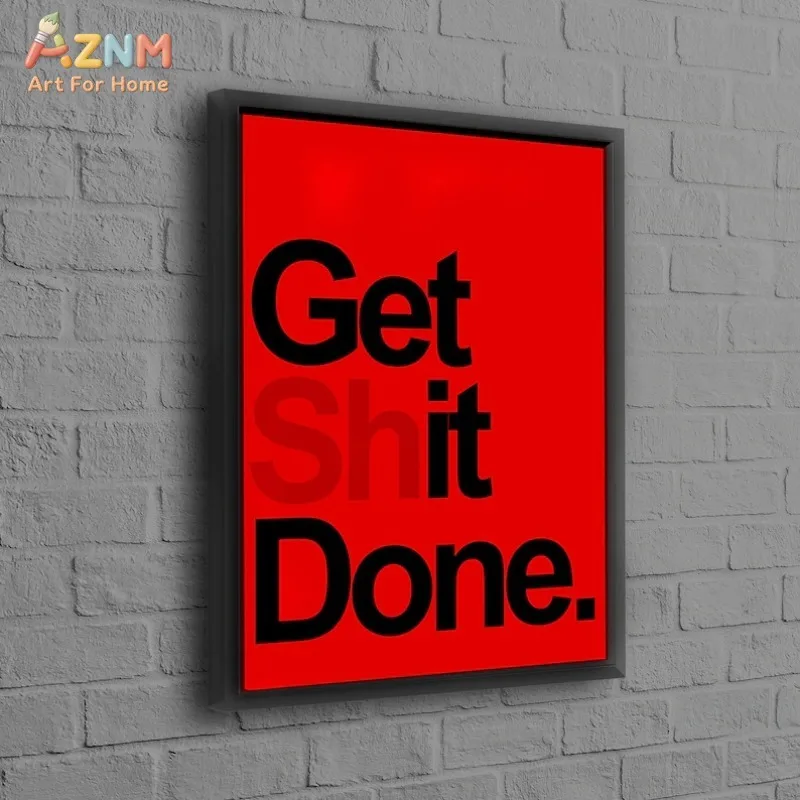 AZNM Get It Done – toile murale de motivation, texte rouge vif et noir audacieux, impression typographique minimaliste, toile non encadrée, décoration de bureau