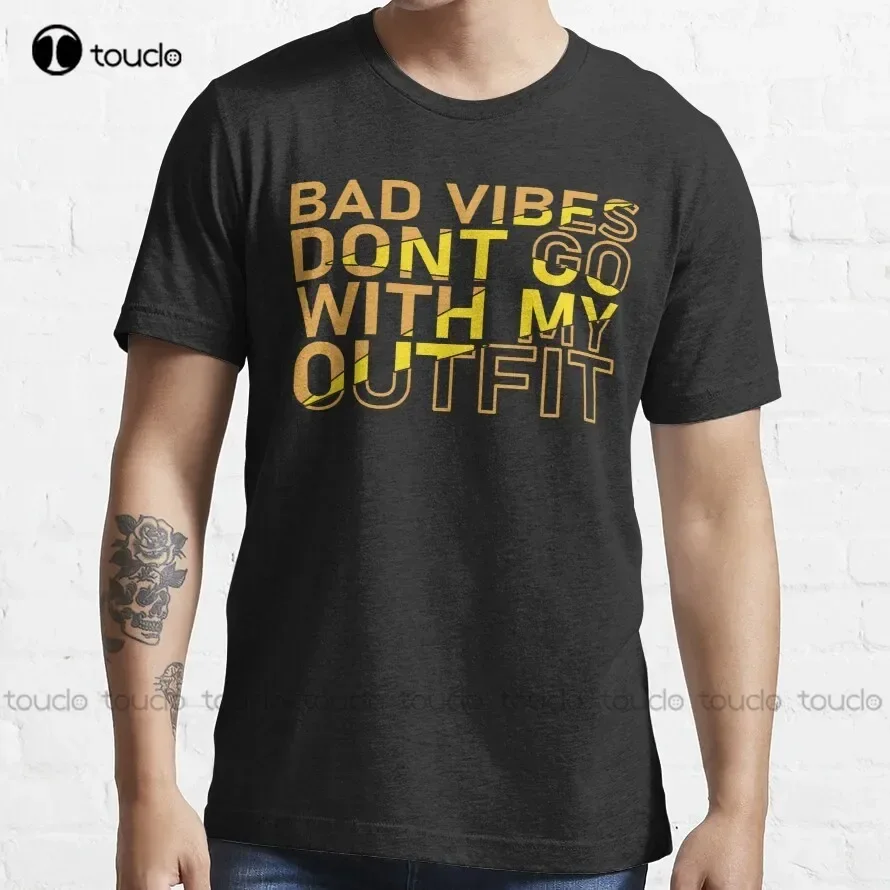 Bad Vibes Dont Go With My Outfit Трендовая футболка Мужские рубашки Модные уличные простые винтажные повседневные футболки Модная футболка Лето