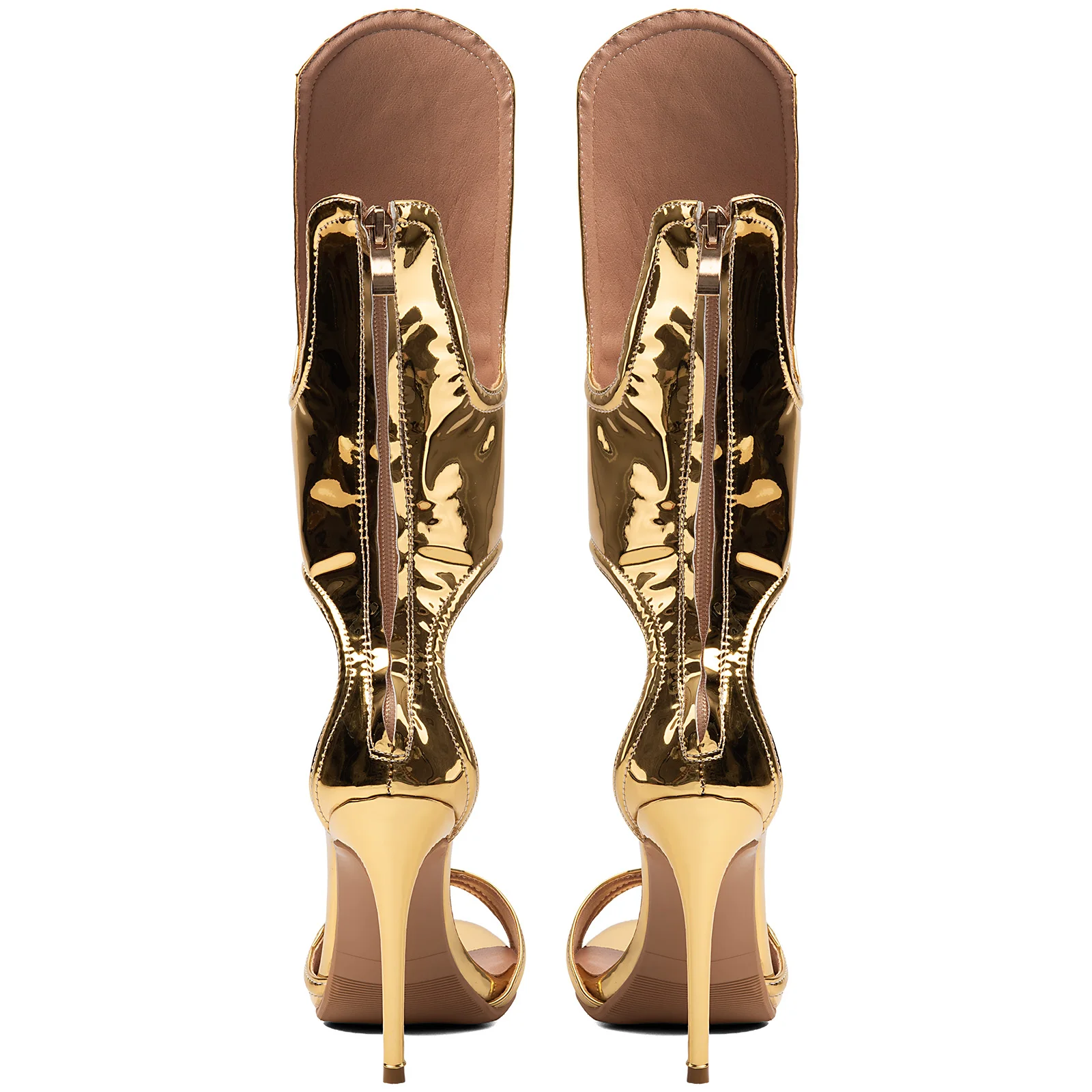 Metallic Gold Cutout Knee High - High Knee Heel Boots ulasan dan harga