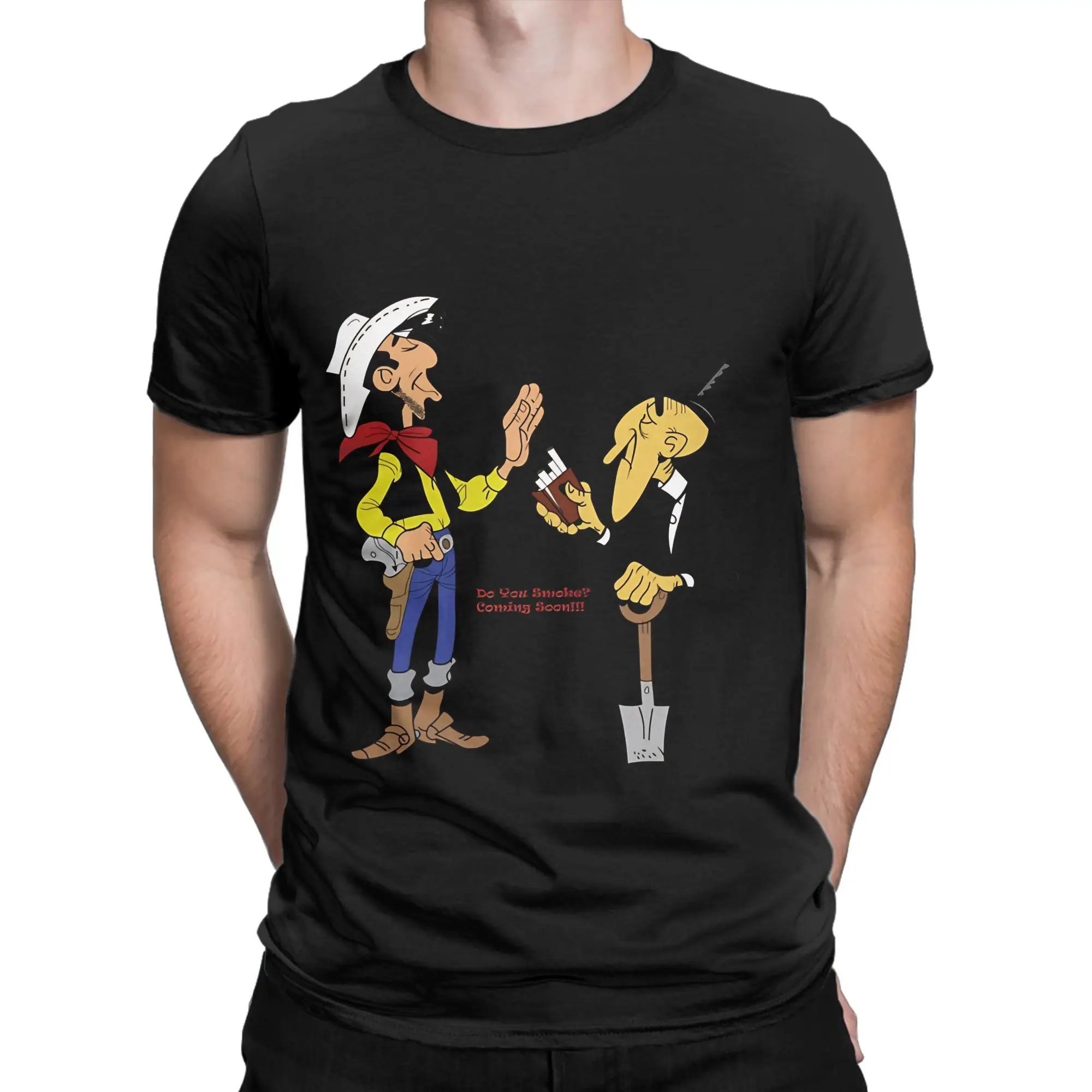 Lucky luke and undertake Novelty 100% Cotton T-Shirt L-Lucky Lukee Tops Tees For Men