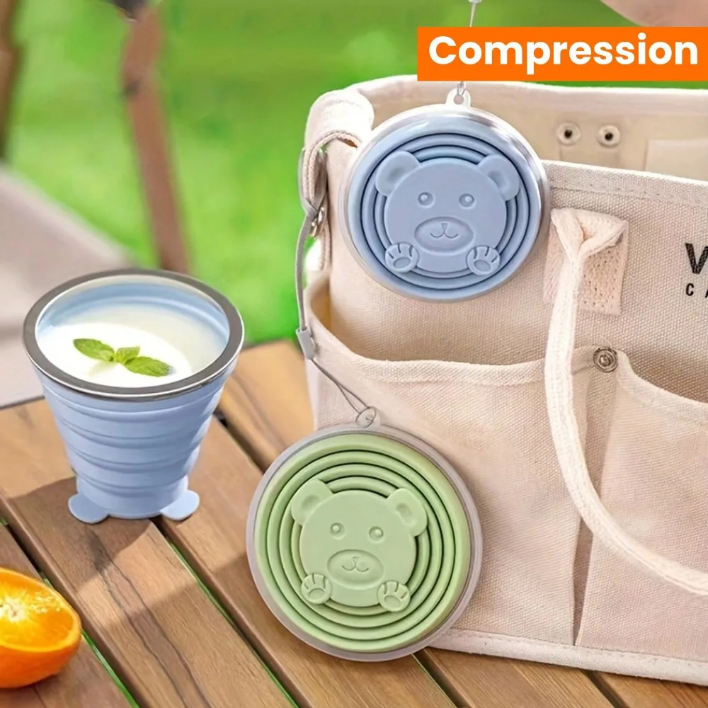 Portable 200ml Silicone Folding Cup, Collapsible Travel Mug for Camping, Hiking, Backpacking, Space-Saving & Hangs on Backpack