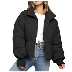 Winter Down Outerwear Jackets Thicken Warm Hoodie Winter Zipper Women Solid Down Coat Zipper Short Cotton Coat