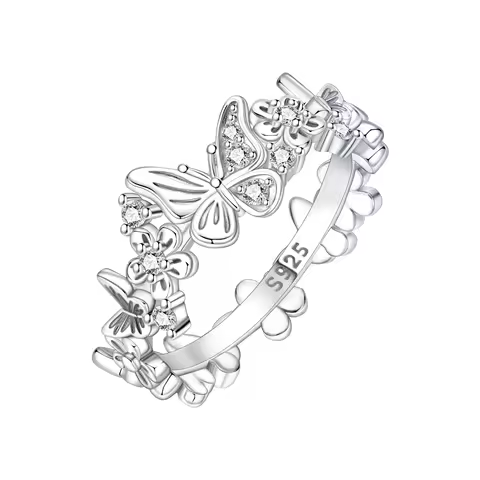 Orstarry S925 Sterling Silver Flower Butterfly Insect Closed Ring For Women Finger Ring Personality Jewelry Party Trendy Gifts