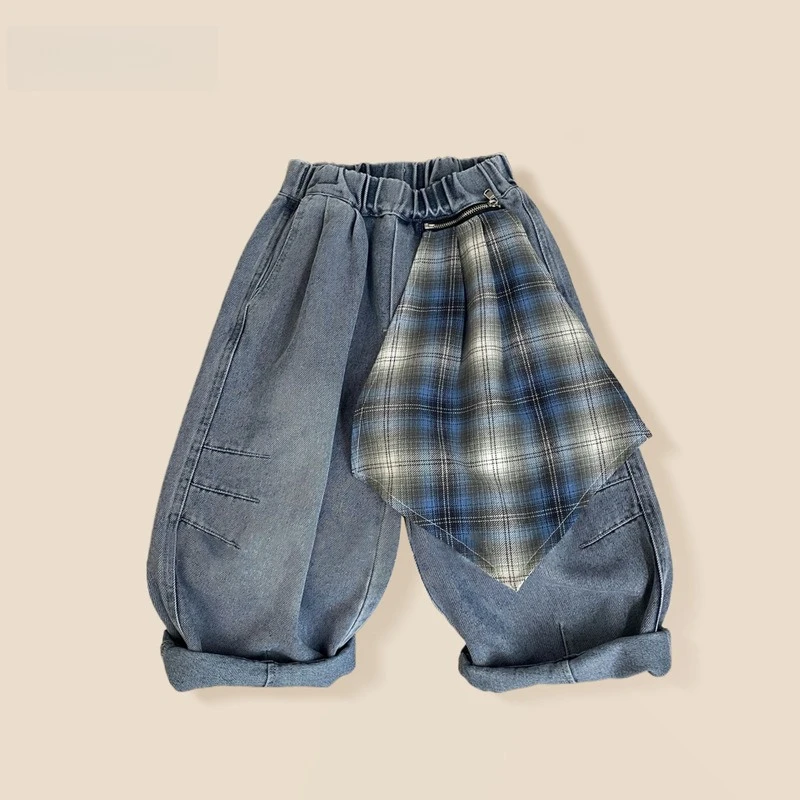 Childrens Casual Denim Pants Korean Loose Fit Straight Leg Jeans Baby Clothes Daily Fashion