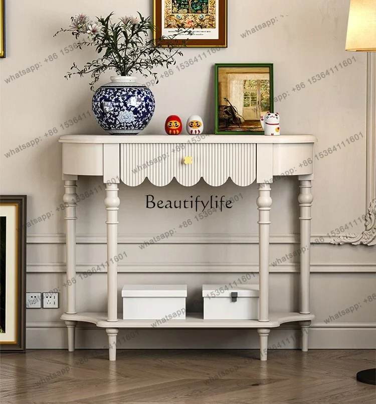 Best Seller  Cream Style American Solid Wood Wall-Mounted Entryway Cabinet Light French Entryway Table Simple Modern Console