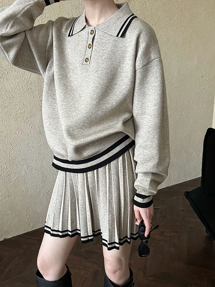 [EAM] Oat Color Sweater Half-body Skirt Two Pieces Suit New Lapel Long Sleeve Women Fashion Tide Spring Autumn 2024 1DH7901