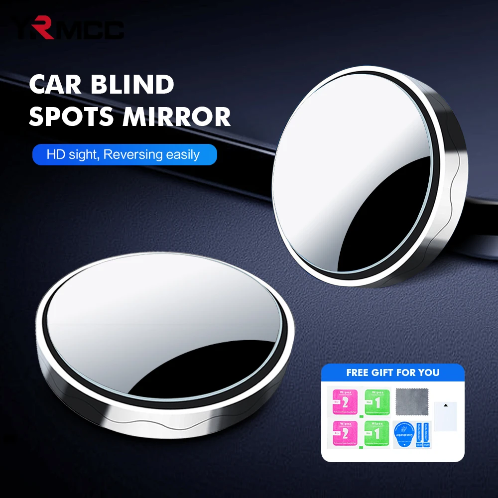 2pcs Car Rear View Mirror  360 °Adjustable Clear Rearview  Round Mirror Large Vision Reverse Assist Mini Car Blind Spot Mirror