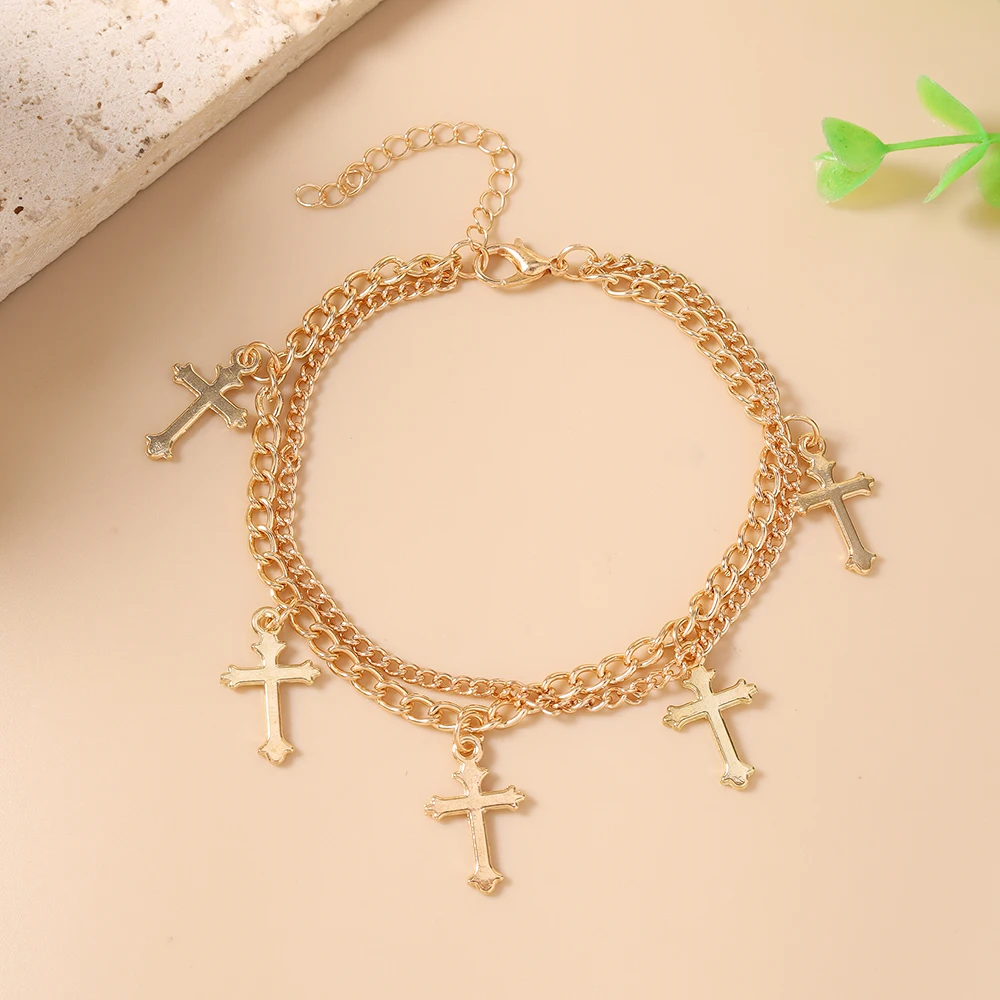 Aihua Boho Goldfarbenes Kleines Kreuz-Armband für Frauen Modischer Urlaubs- und Party-Schmuck Geschenke – Detail 3
