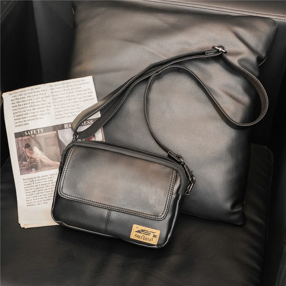 Vintage Flap Crossbody Bag Herren Umhängetaschen aus weichem PU-Leder Herrenmode Quadratische Umhängetasche Messenger Bag Flap Zipper Satchels – Detail 9