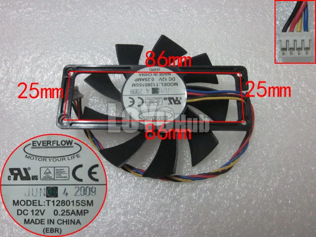 

For Brand New Suitable for EVERFLOW T128015SM Graphics Card Fan DC12V 0.25A 4 Wires 4 Pins