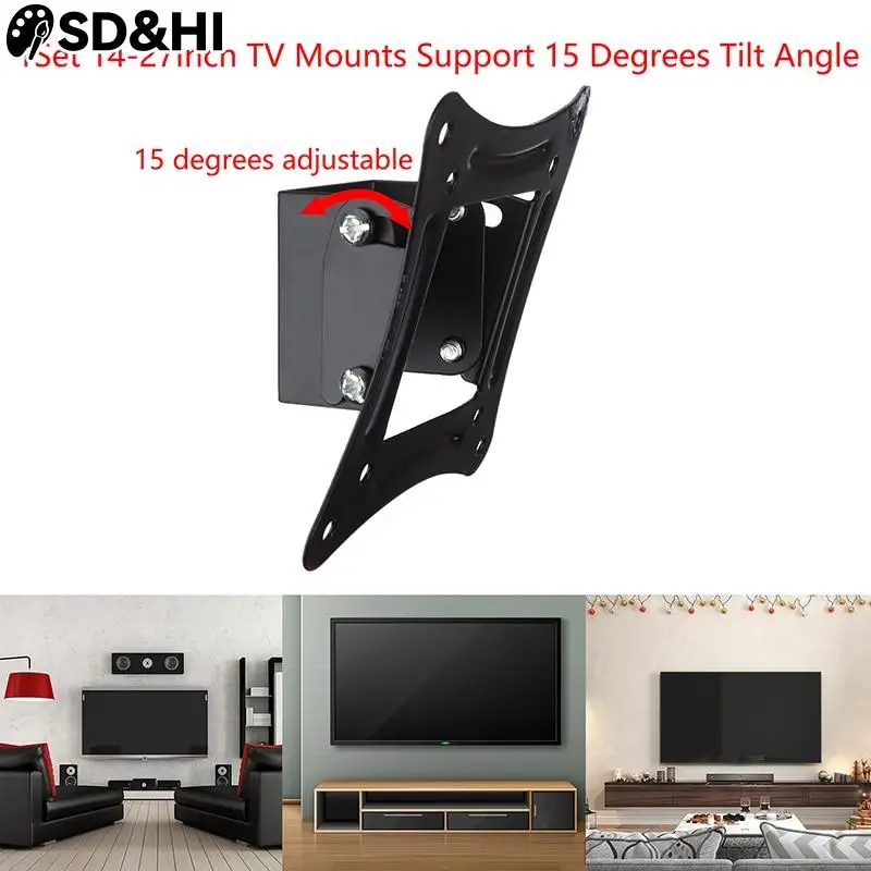 1Set 14-27Inch TV Mounts LCD LED Monitor Wall Mount Bracket Fixed Flat Panel TV Frame Support 15 Degrees Tilt Angle w/Screw