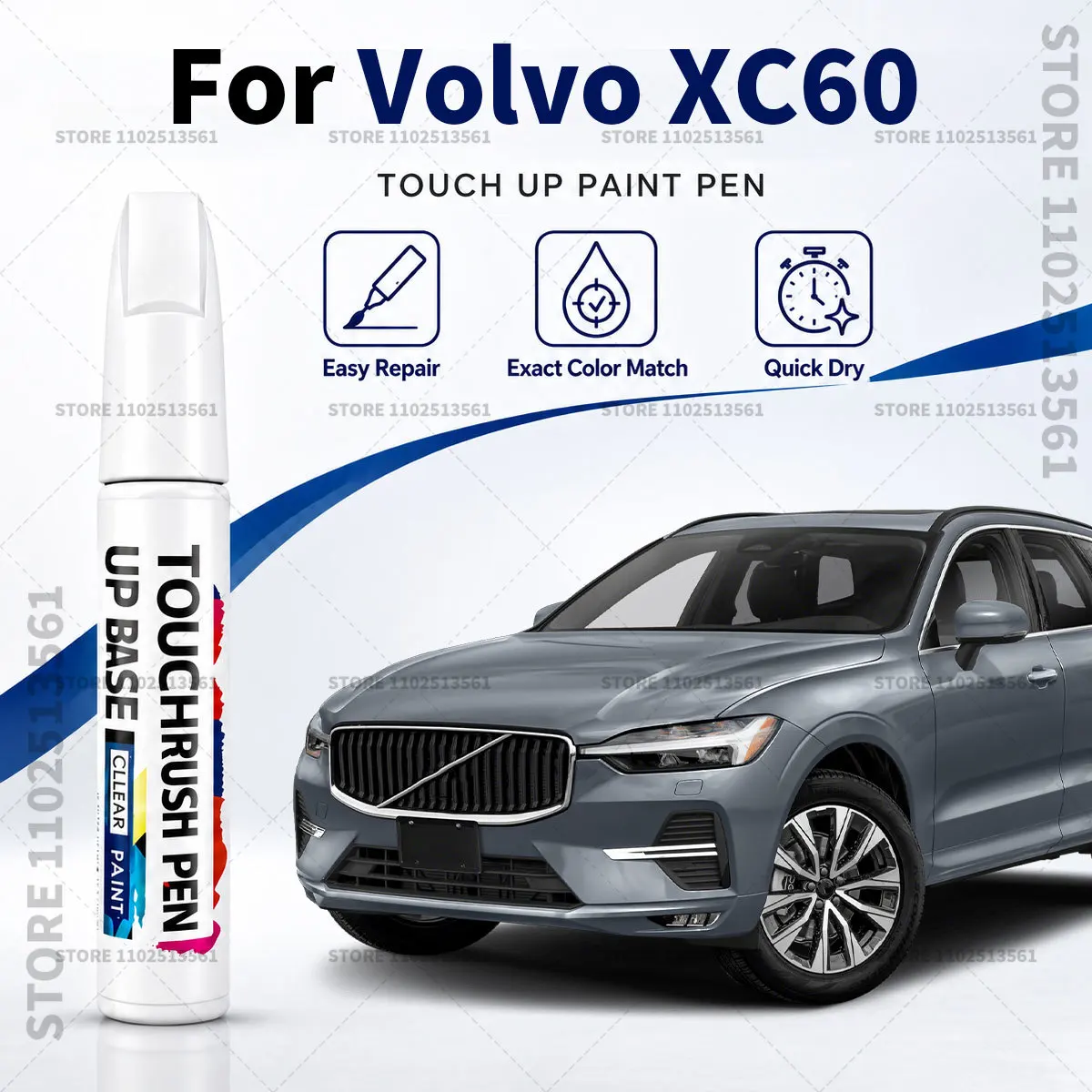 For Volvo XC60 White Blue Car Paint Touch Up Pen Scratch Repair Remover Auto Body Repair Marker Waterproof Car Paint Repair Tool