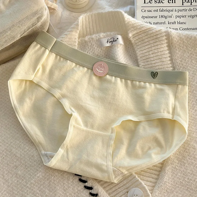 SP&CITY Love Heart Print Cotton Underwear for Women Mid Waist Sweet Breathable Seamless Panties Sports Comfort Soft Daily Briefs