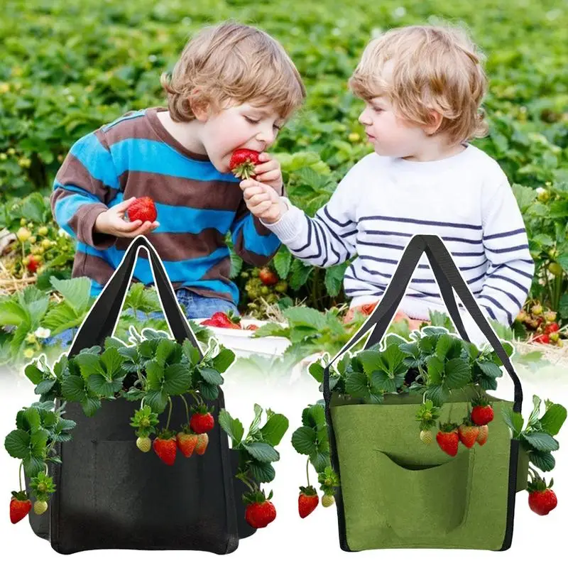 Felt Plant Grow Bags Nonwoven Fabric Garden Potato Pot 5 Gallon Strawberry Garden Bags Planting Bags With 4 Side Growth Pockets