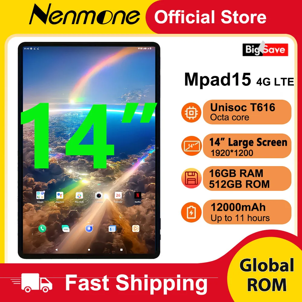 

Global Version Super Large Screen 14 inch Tablet Pc Android 14 4G Phone Call 16GB+512GB Tablets 14" GPS 5G WiFi FM 12000mAh