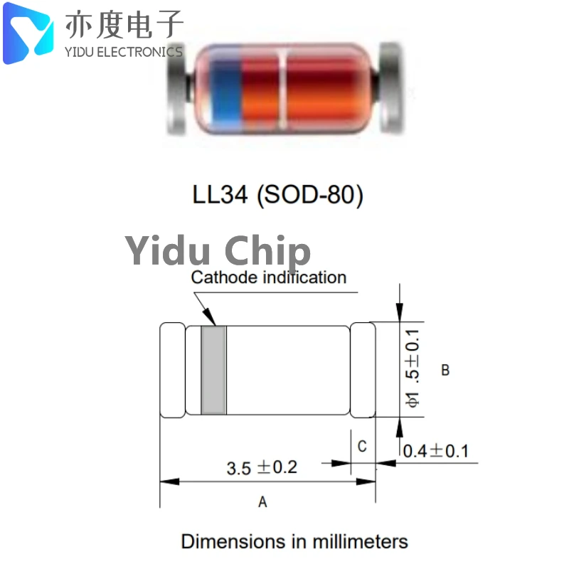 100pcs/lot 0.5W 1/2W Zener Diode ZMM39 39V ZMM43 43V ZMM47 47V ZMM51 51V ZMM56 56V ZMM62 62V ZMM68 68V ZMM75 75V LL34 SOD-80