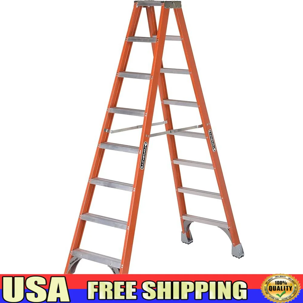 8-Foot Fiberglass Twin Step Ladder 300lb Load Capacity Type IA Durable Non-Marring Slip-Resistant Boot Stable Inside Spreader