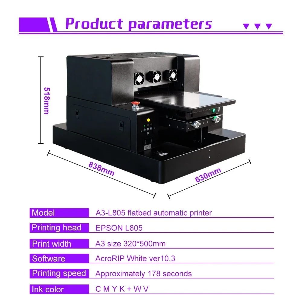 USA Warehouse A3 UV Printer Automatic UV DTF Flatbed Printer Cylinder Printer  for Phone Case,Acrylic,Metal,Leather,Golf,Bottle