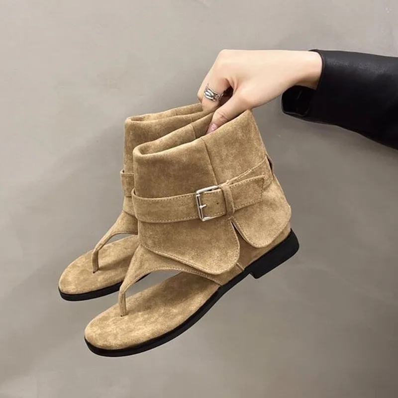 

Женские крутые ботильоны с открытым носком и увеличивающей рост, женские короткие сандалии на плоской подошве, ботильоны, женские шлепанцы