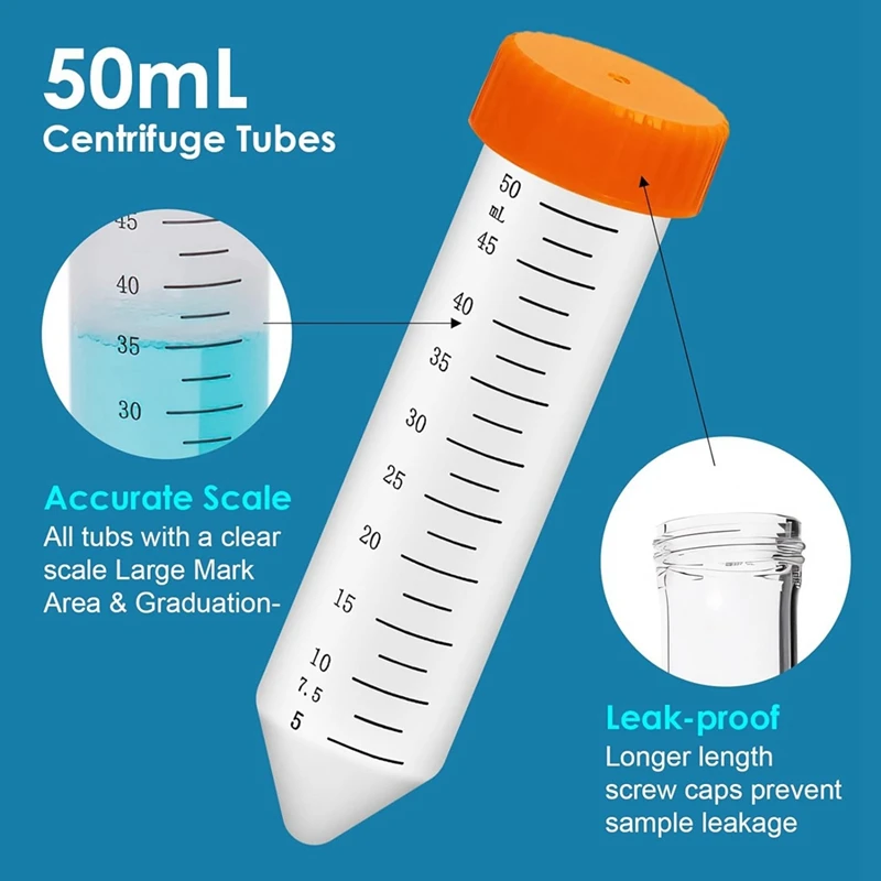 Conical Centrifuge Tubes, Polypropylene Test Tubes, Leak-Proof Screw Caps, Plastic Container With Graduated