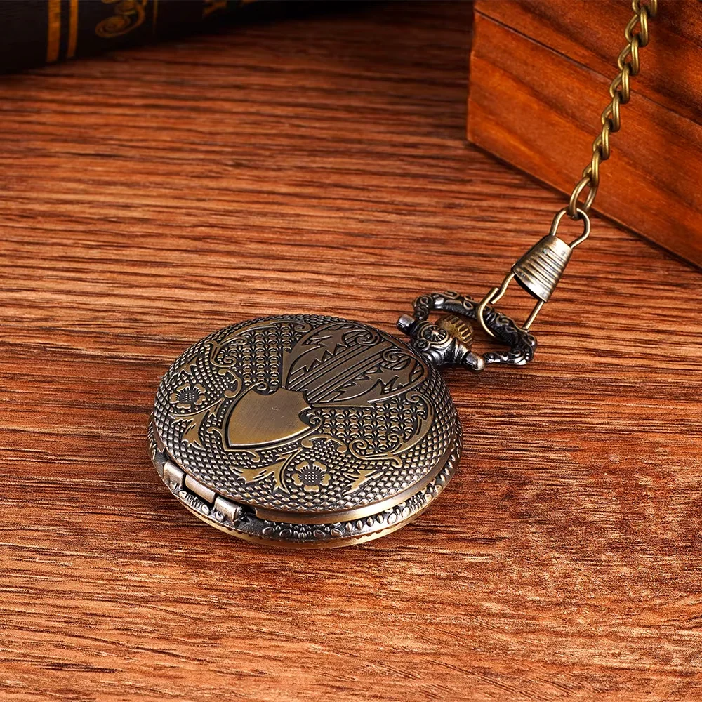 Embossed shield nostalgic classical pocket watch European and American retro style large bronze quartz watch