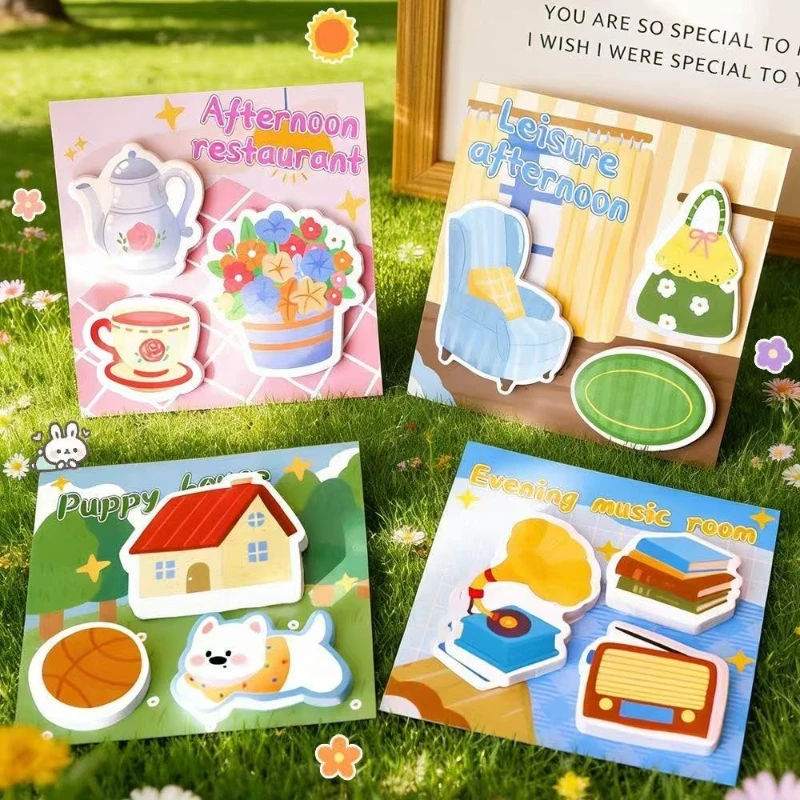 Lovely Creative Scene Sticky Notes with High Appearance and Cute Combination Collage Paper Stickers Student Kawai Stationery