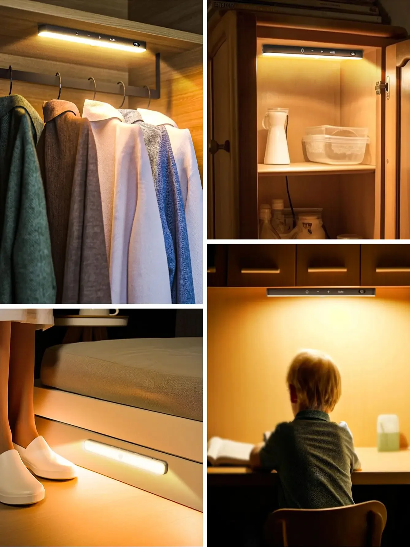 Motion Sensor Cabinet Warm Light Battery Display 60 LED Touch Light Bar Wireless Rechargeable Battery Night Light