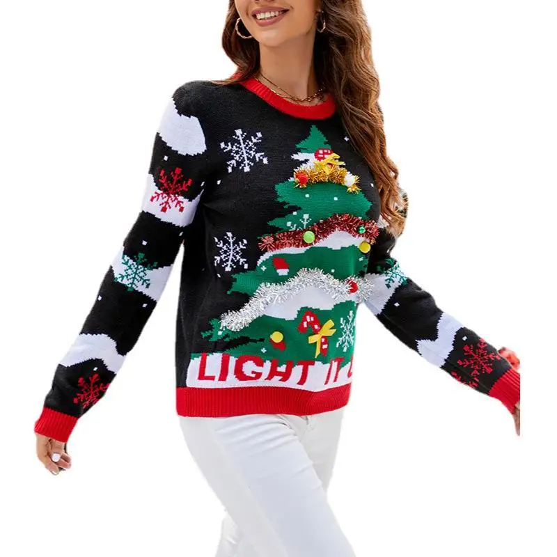 

Женский длинный вязаный свитер све, круглый пуловер, дизайн Cisas Tree, осень-зима, модный повседневный удобный топ