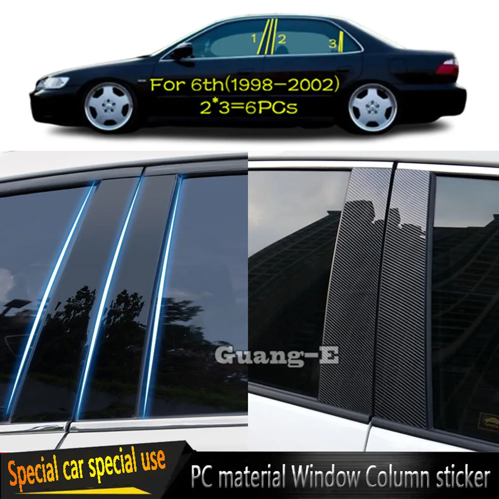 

For Honda Accord 6th 1998 1999 2000 2001 2002 Car PC Material Pillar Post Cover Door Trim Window Molding Sticker Plate 6pcs