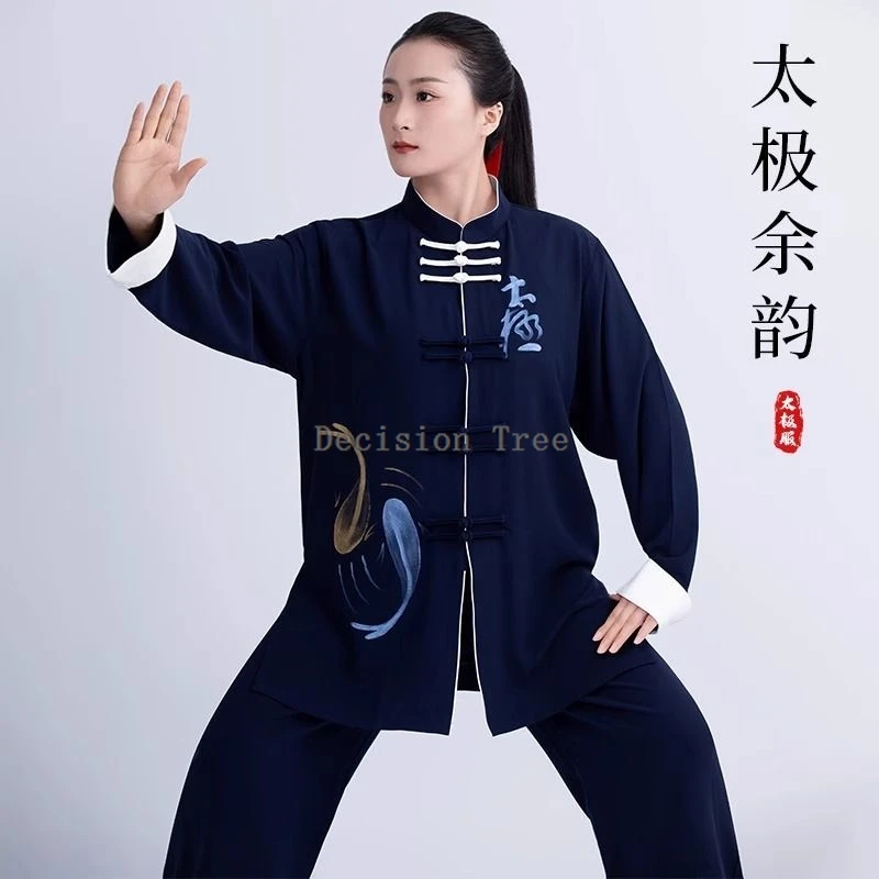 2025 new chinese loose traditional style men women's tai chi daily practice suits martial arts performance costumes 2 piece set