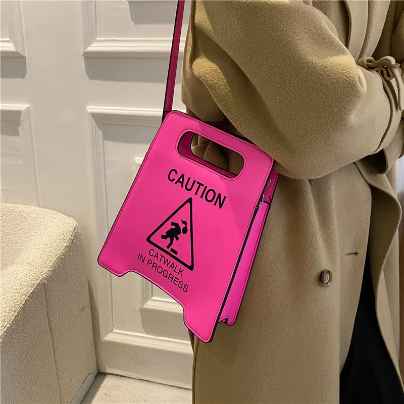 Novelty Stop Sign Purse Tote Pu Leather Handbags Women Fashion Caution Catwalk In Progress Crossbody Bag Messenger Purses