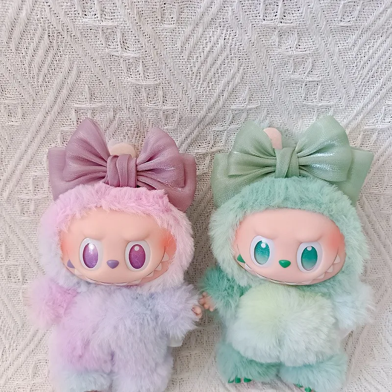 Para labubu roupas de bebê primeira segunda terceira geração 17cm macaron roupas sentado festa headbands acessórios