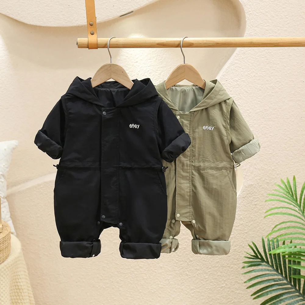 Newborn Baby Bodysuit Clothes Windproof Long Sleeve Rompers Hooded Clothing Boys Girls Outdoor Jackets Clothes