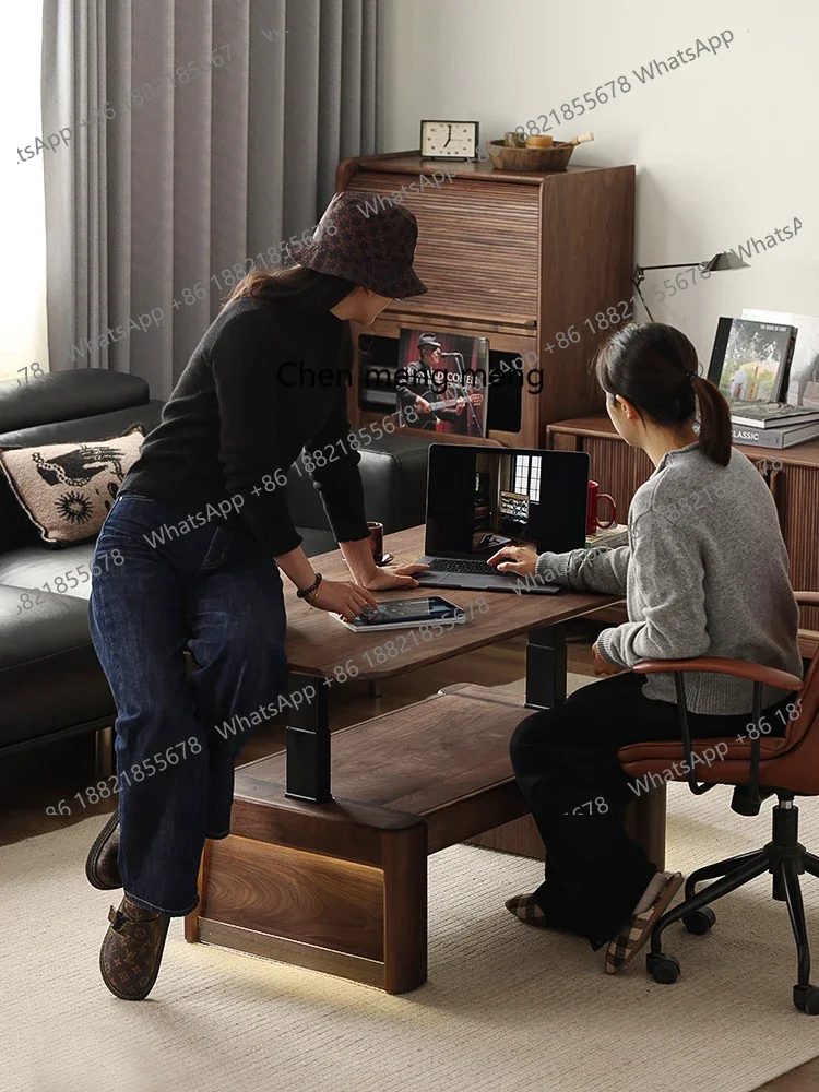 Black walnut electric lifting coffee table table dual-purpose multi-functional office computer desk