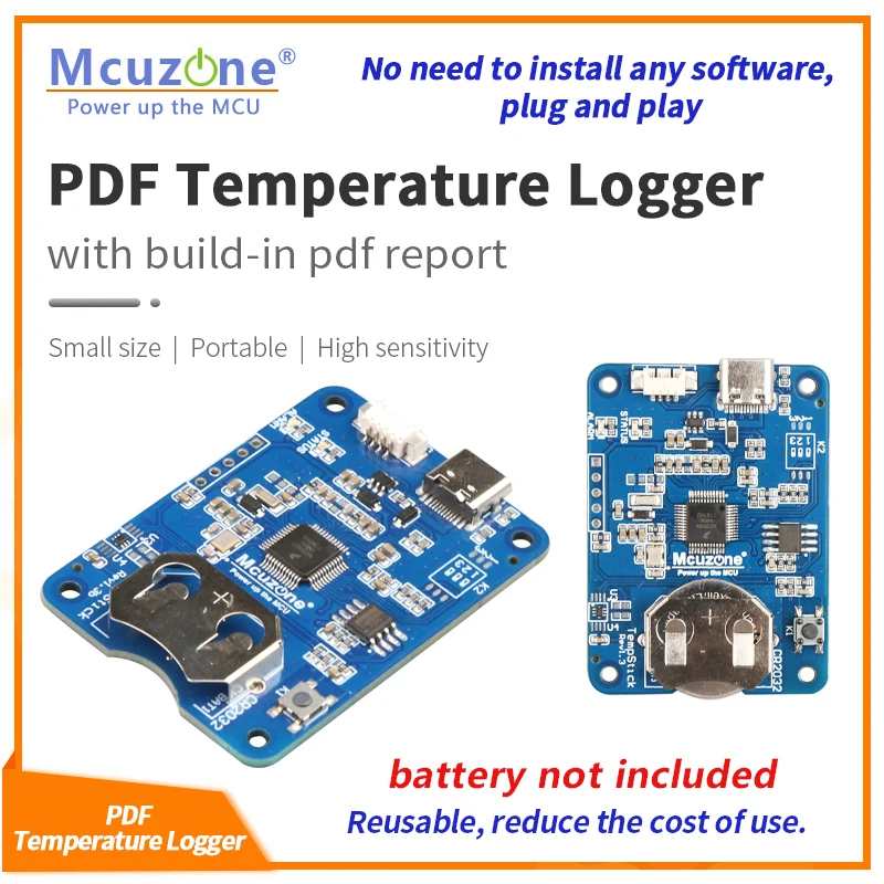 USB Temperature data logger with build-in pdf report, -40 to 128 degree, 0.5degree accuracy battery not included