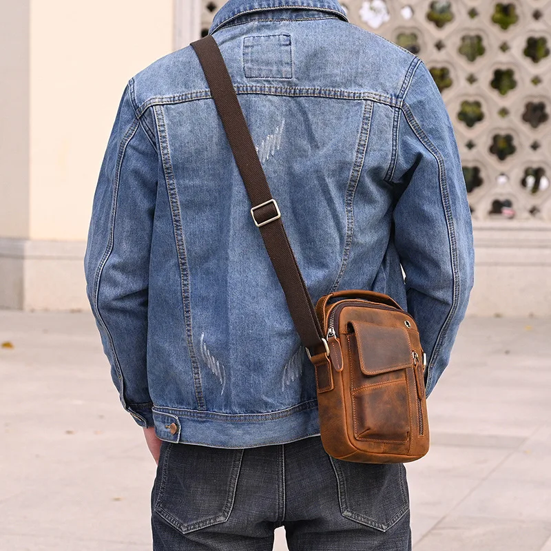 

Мужские сумки на плечо для отдыха в стиле ретро, деловые сумки на плечо для мобильного телефона, кожаная сумка с боковой стороны, Épaule MHDJB