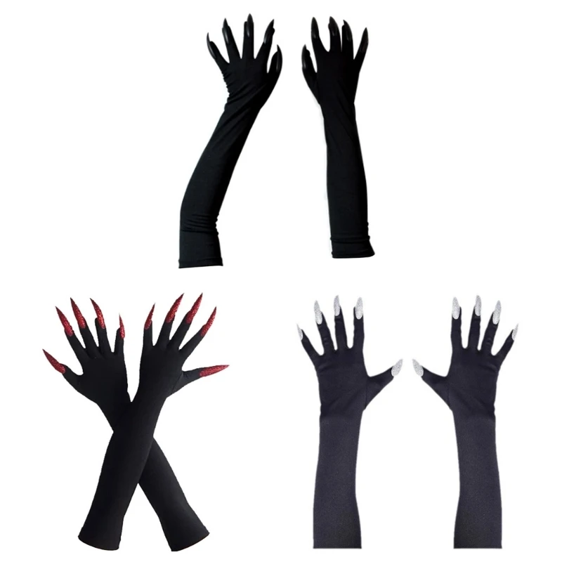 1pair Halloween Funny Gloves Paws Gloves Long Fingernails Horror Theme Party Supply for Halloween and Stage Performances