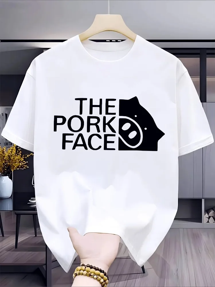 Fun Parody T-shirt Cute Pork Face Women's Comfortable Home Clothes Round Neck Unisex Daily Wear Funny Pig Cartoon Graphic Casual
