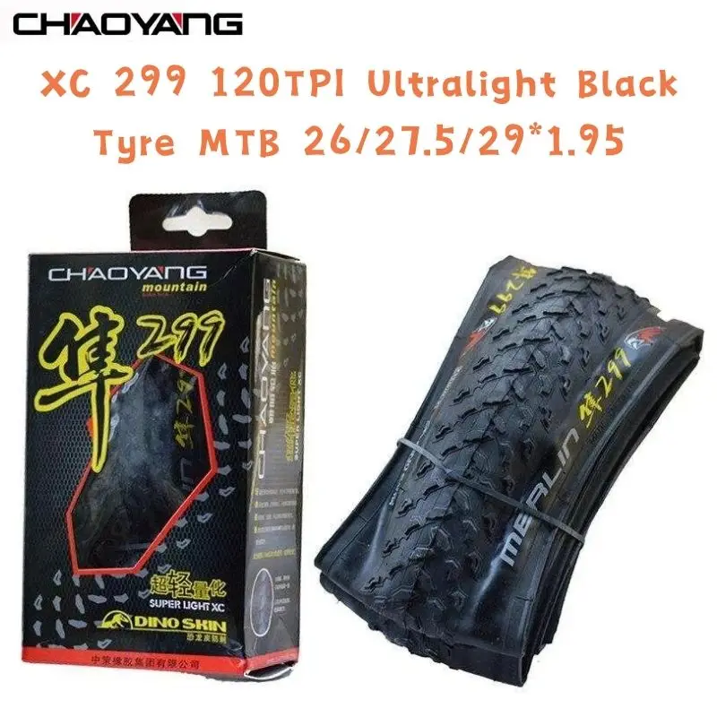 CHAOYANG Super Light XC 299 120TPI Ultralight Black Tyre MTB 26/27.5/29*1.95 Foldable Mountain Bicycle Tire Cycling Parts