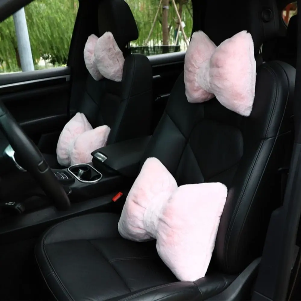 

Soft Bowknot Car Seat Headrest Plush Head Support Auto Neck Pillow Cute Neck Protector Car Waist Neck Pillow Waist Rest