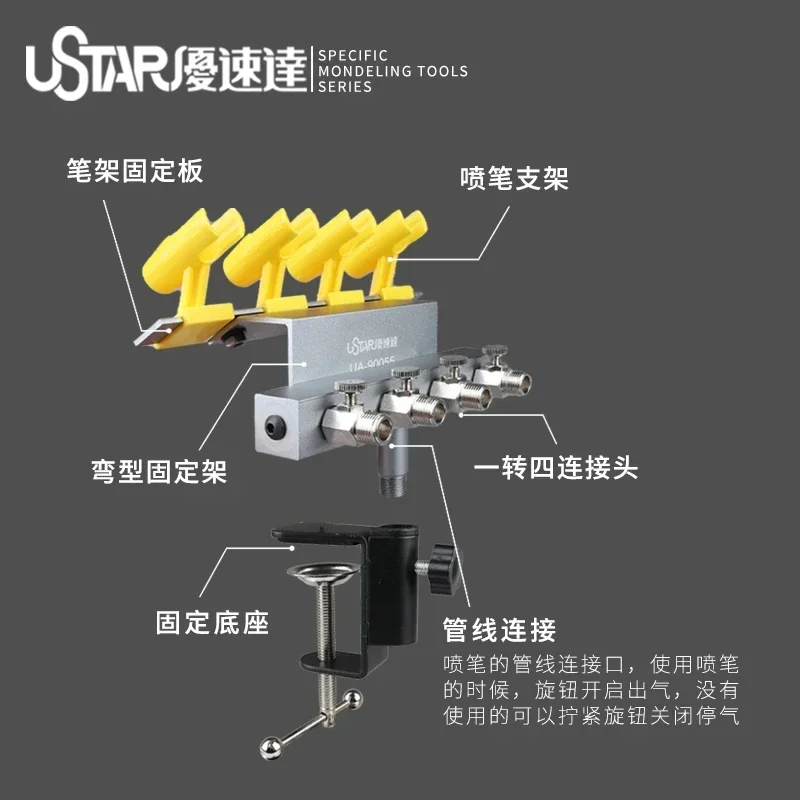 Ustar UA-90055 4 in1 Air Brush Bracket High Quality for Tamiya Model Painting Tools Accessory (Airbrush Not Included )