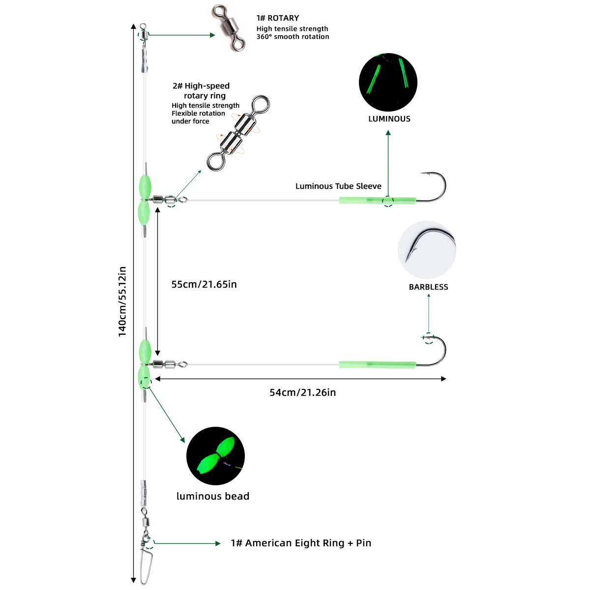 ZYZHE 1pc Montages de pêche en mer pré-montés, montages Flapper et montages High Low, taille d'hameçon 1/0 # 2/0 # 3/0 # Pour la pêche en bord de mer, la pêche au flétan
