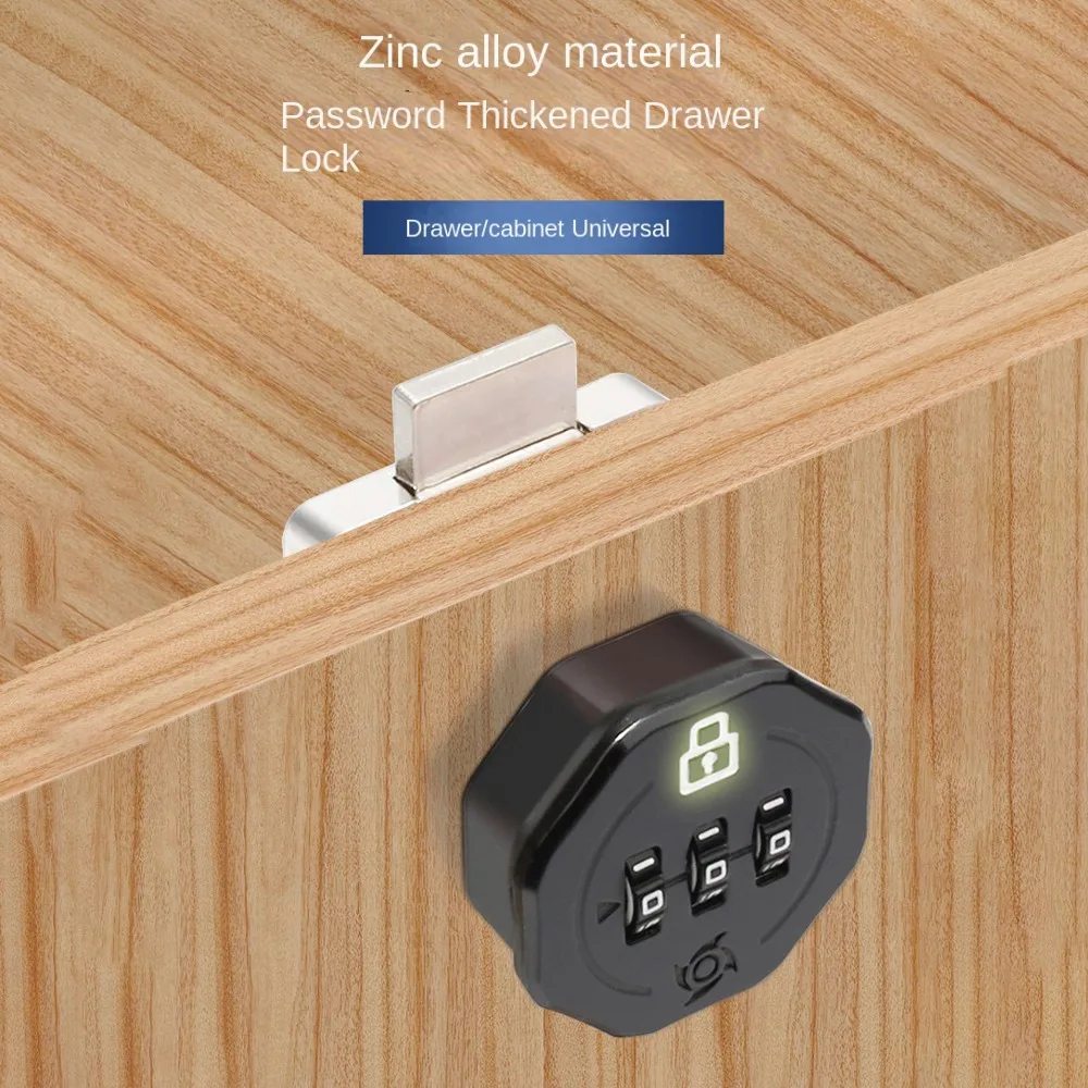 New Zinc Alloy Drawer Combination Lock 3 Digital Code Luminous Password Locker Furniture Anti-Theft Wardrobe Code Lock Cabinet