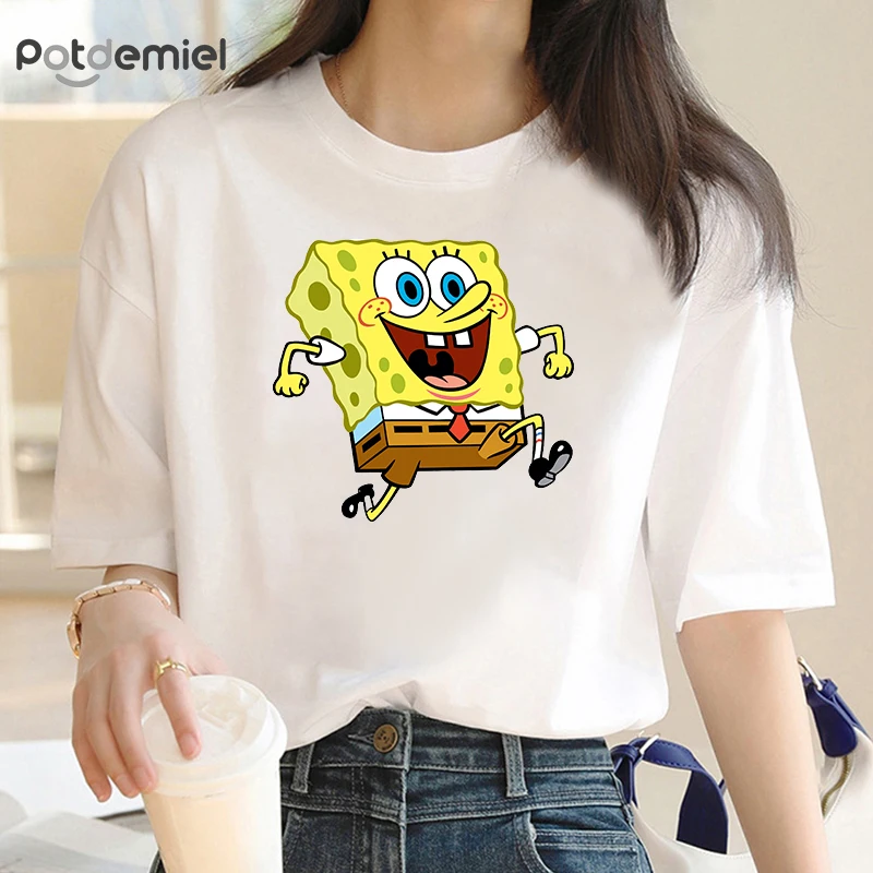 SpongeBobs Balloon Print Women T-shirts  New Tops Casual Tee Summer Short Sleeve Graphic Female T Shirt for Women Clothing