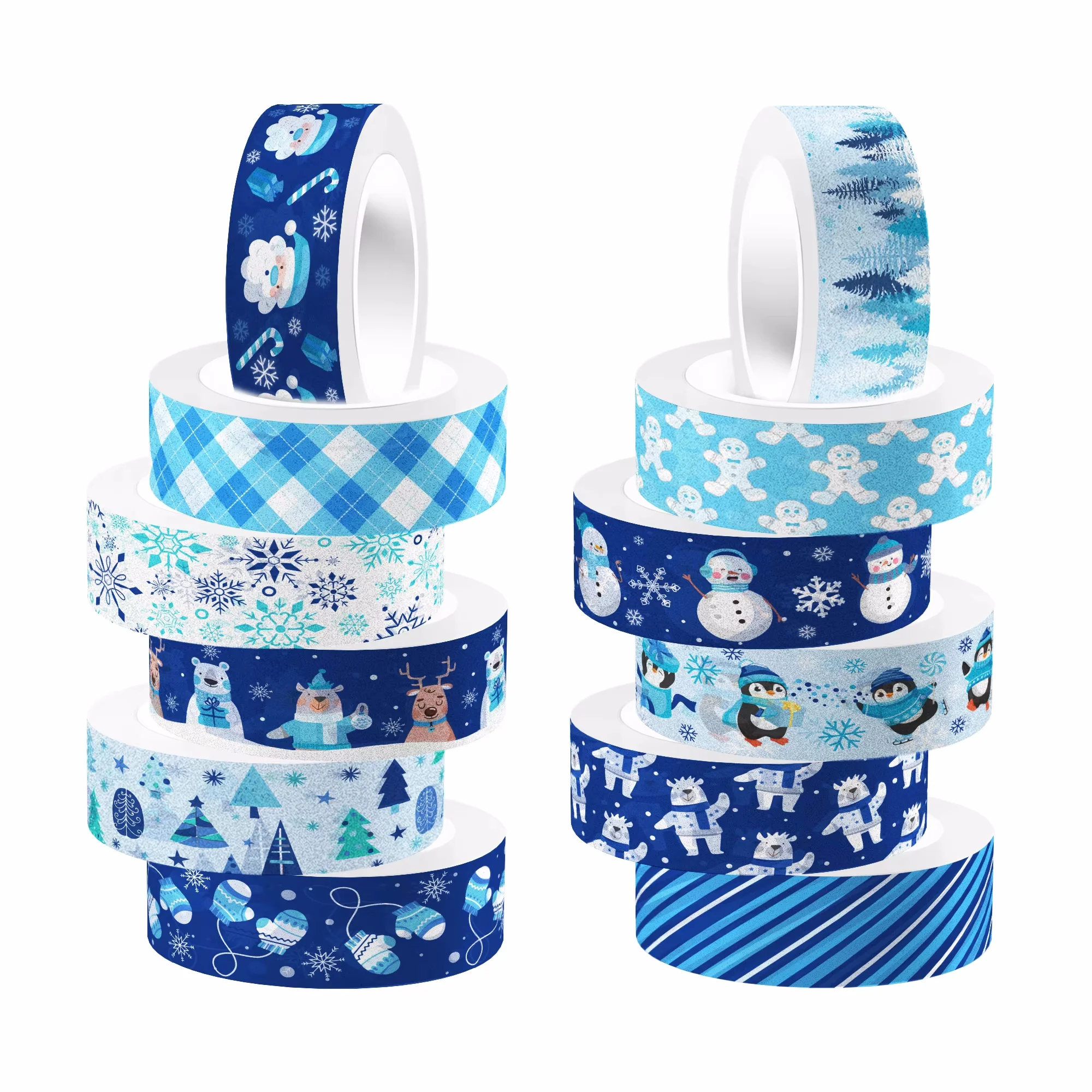 Washi Tape Rolls - 12 Rolls Christmas Snowman Penguin Blue
