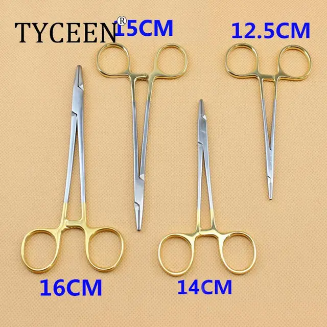 1PC Szczypce dentystyczne z uchwytem igłowym Głowica TC Niemiecki uchwyt wielokrotnego użytku ze stali nierdzewnej Pozłacany uchwyt Ortodontyczne kleszcze Chirurgiczny instrument